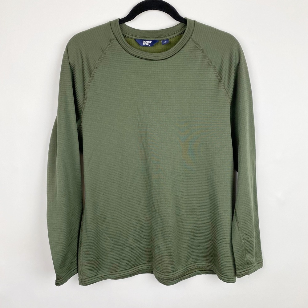 Lands End Mens Green Crewneck Expedition Thermaskin‎ Long Underwear Top Medium